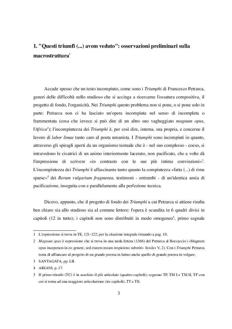 Anteprima della tesi: ''Morte bella parea nel suo bel viso''. Connessioni macrotestuali nei Triumphi di Petrarca, Pagina 3