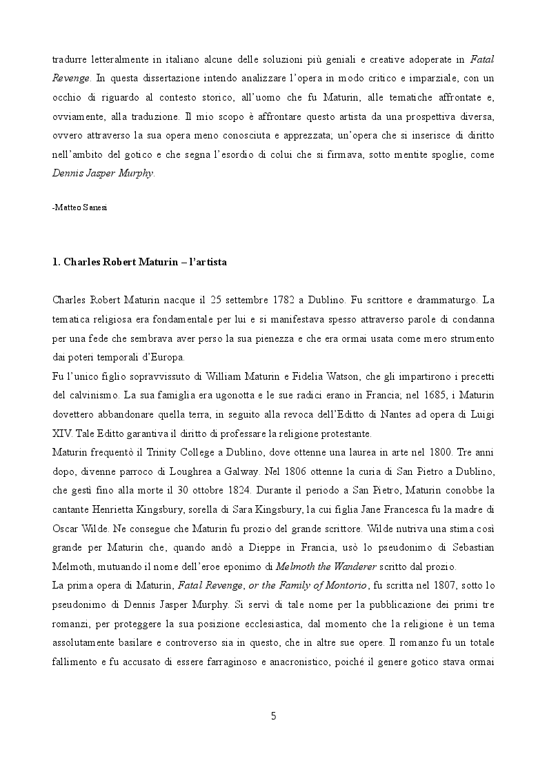 Anteprima della tesi: Lo Sguardo del Viandante. Traduzione e commento di Fatal Revenge di Charles Robert Maturin, Pagina 3