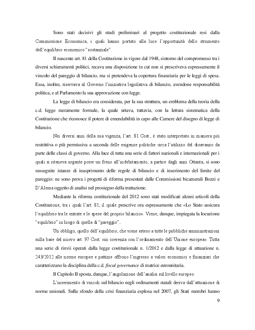 Anteprima della tesi: La flessibilità del vincolo del pareggio di bilancio ai sensi dell'art. 81 della Costituzione, Pagina 3