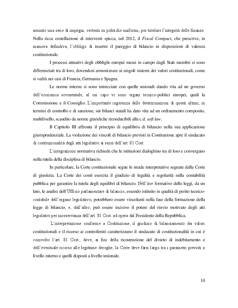 Anteprima della tesi: La flessibilità del vincolo del pareggio di bilancio ai sensi dell'art. 81 della Costituzione, Pagina 4