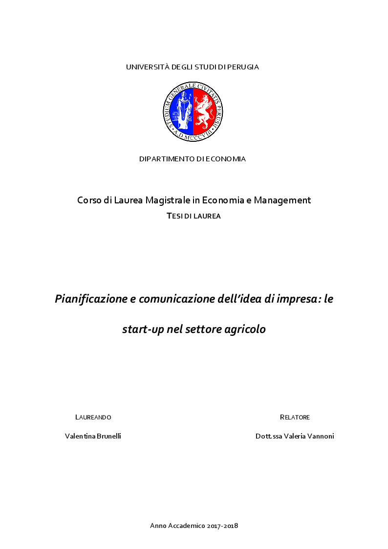 Anteprima della tesi: Pianificazione e comunicazione dell'idea di impresa: le start-up nel settore agricolo, Pagina 1