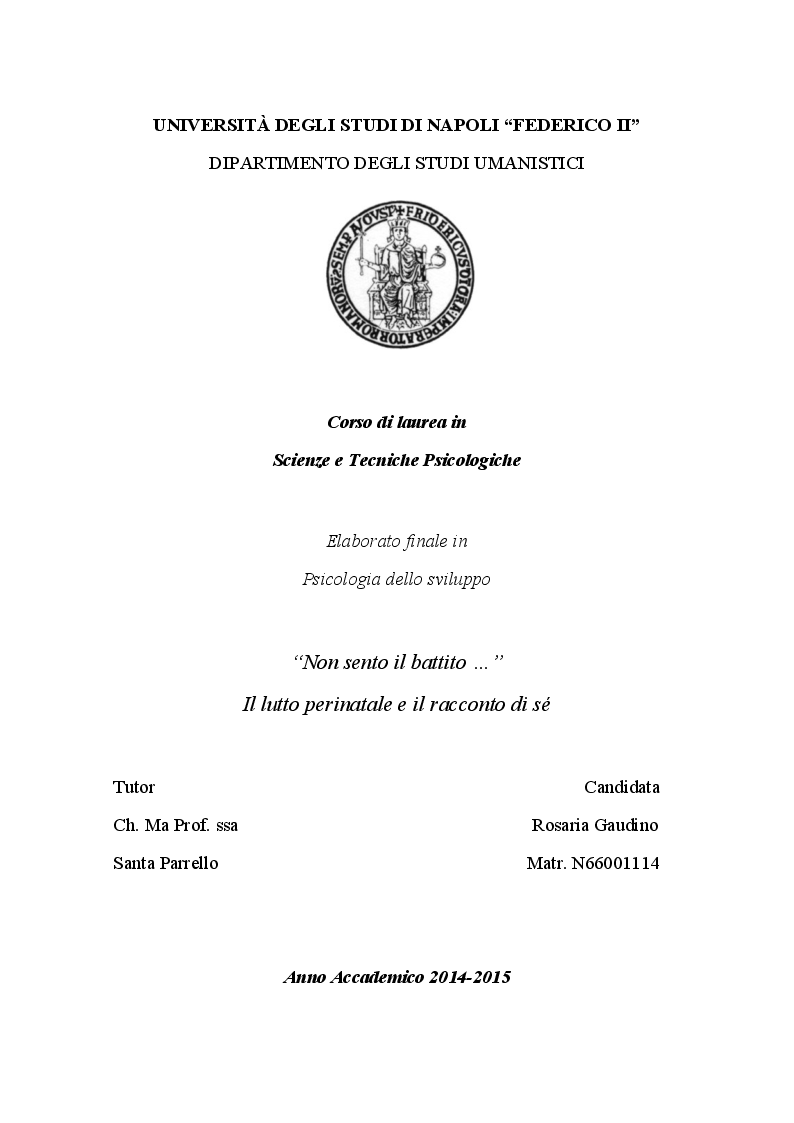 Anteprima della tesi: Non sento il battito... il lutto perinatale e il racconto di sé, Pagina 1