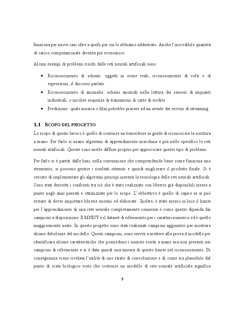 Anteprima della tesi: Realizzazione di un trascrittore calligrafico tramite reti neurali artificiali, Pagina 5