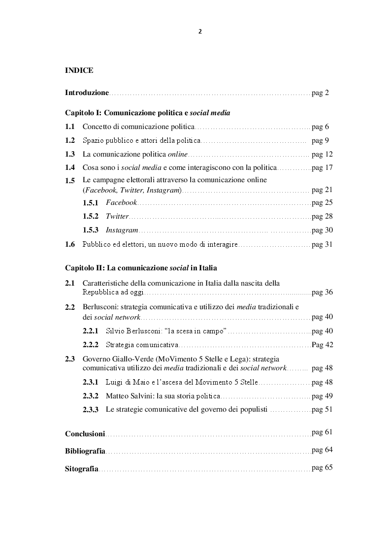 Indice della tesi: Comunicazione politica: dalle piazze ai social network nell'Italia post - Tangentopoli, Pagina 1