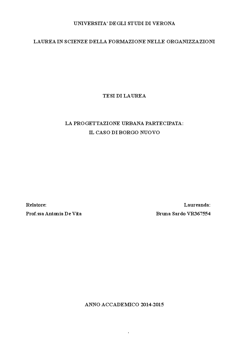 Anteprima della tesi: La progettazione urbana partecipata: il caso Borgo Nuovo, Pagina 1