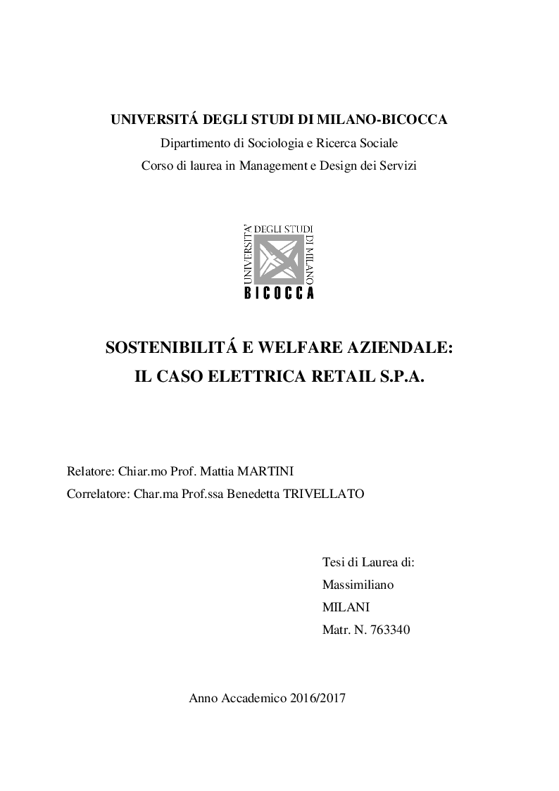 Anteprima della tesi: Sostenibilità e welfare aziendale: il caso Elettrica Retail S.p.A., Pagina 1