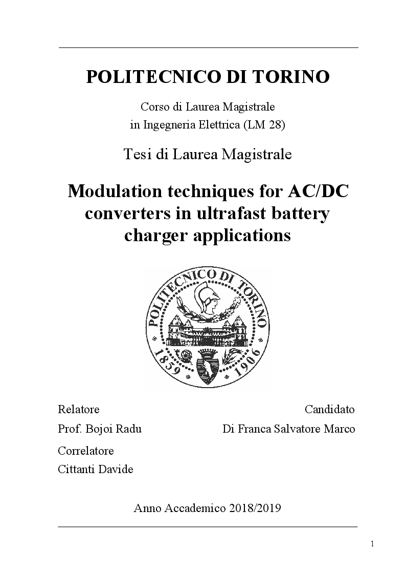 Anteprima della tesi: Modulation techniques for AC/DC converters in ultrafast battery charger applications, Pagina 1