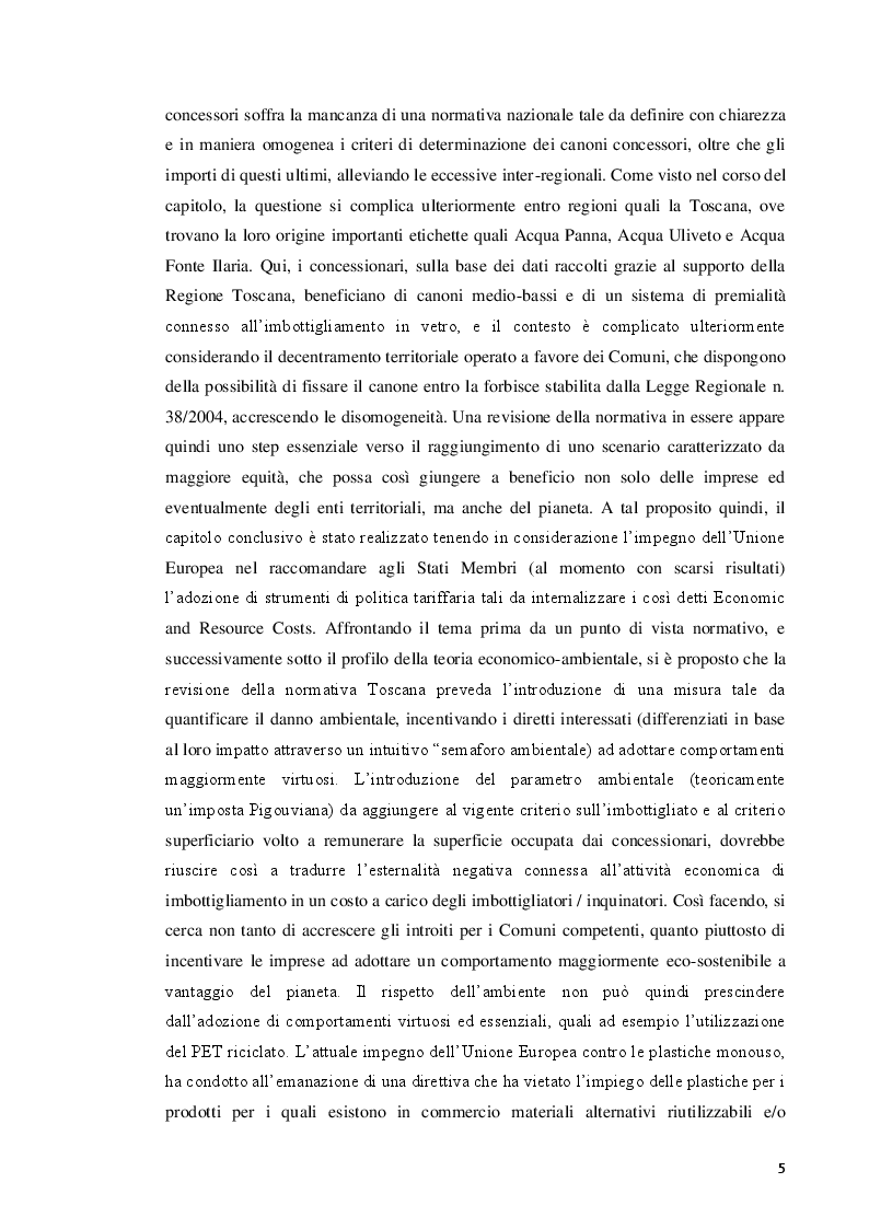 Anteprima della tesi: Le concessioni delle acque minerali: verso la riforma della Legge Regionale Toscana n.38/2004 in materia di canoni concessori e incentivi per i concessionari, Pagina 3