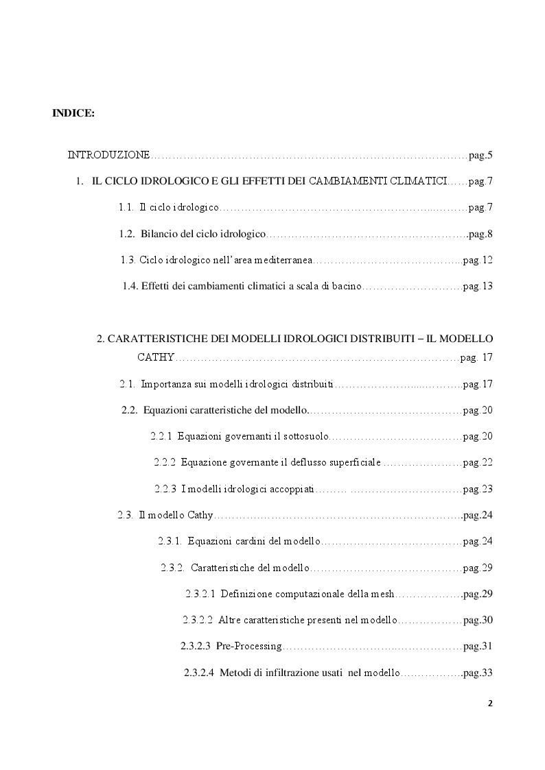 Indice della tesi: Calibrazione e validazione del modello Cathy in un bacino idrologico dell'Italia meridionale, Pagina 1