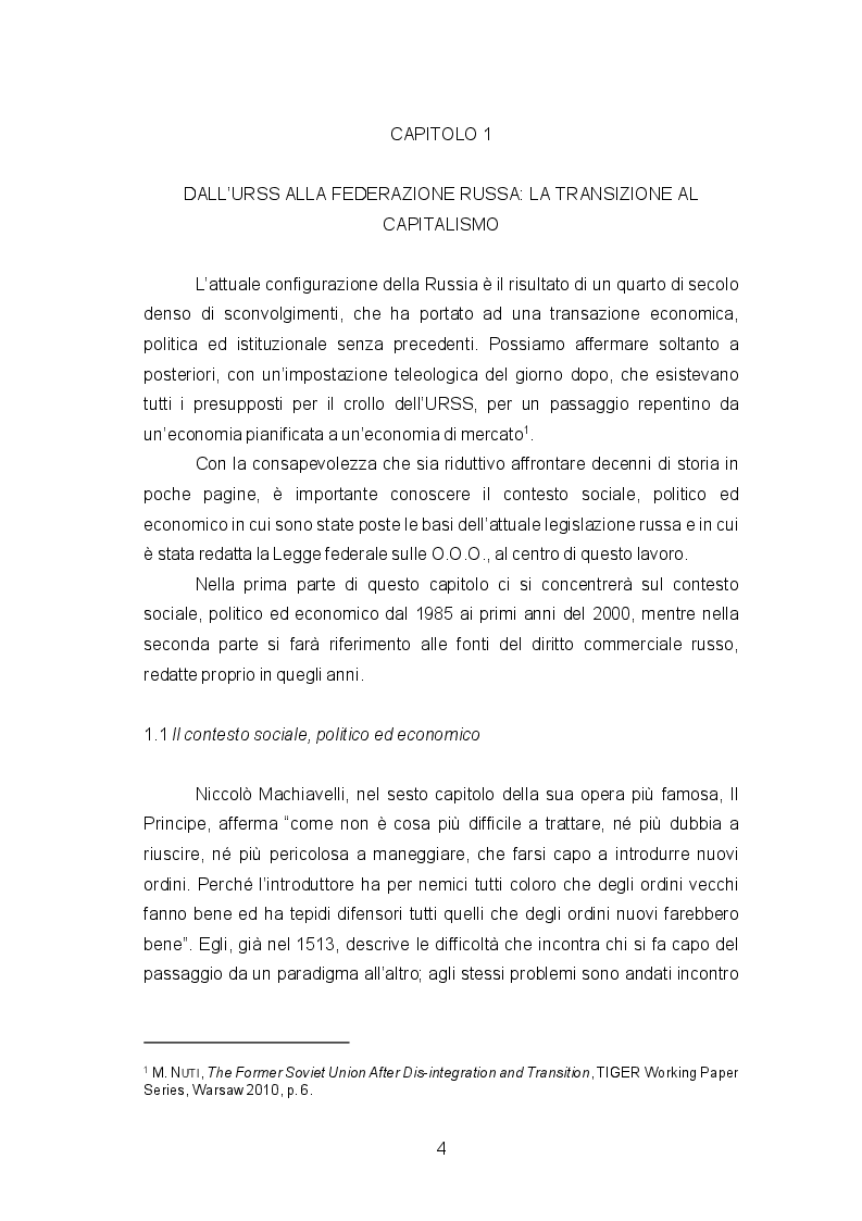 Anteprima della tesi: Modelli societari a confronto: la costituzione e l'organizzazione interna della S.R.L. e della O.O.O., Pagina 5