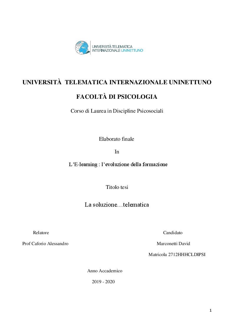 Anteprima della tesi: La soluzione...telematica, Pagina 1