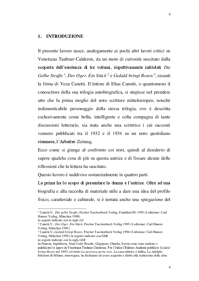 Anteprima della tesi: La vita e l'opera di Venetiana Taubner-Calderon Canetti (1897-1963). Un contributo letterario al problema della dignità dell'uomo nella Vienna tra le due guerre, Pagina 3