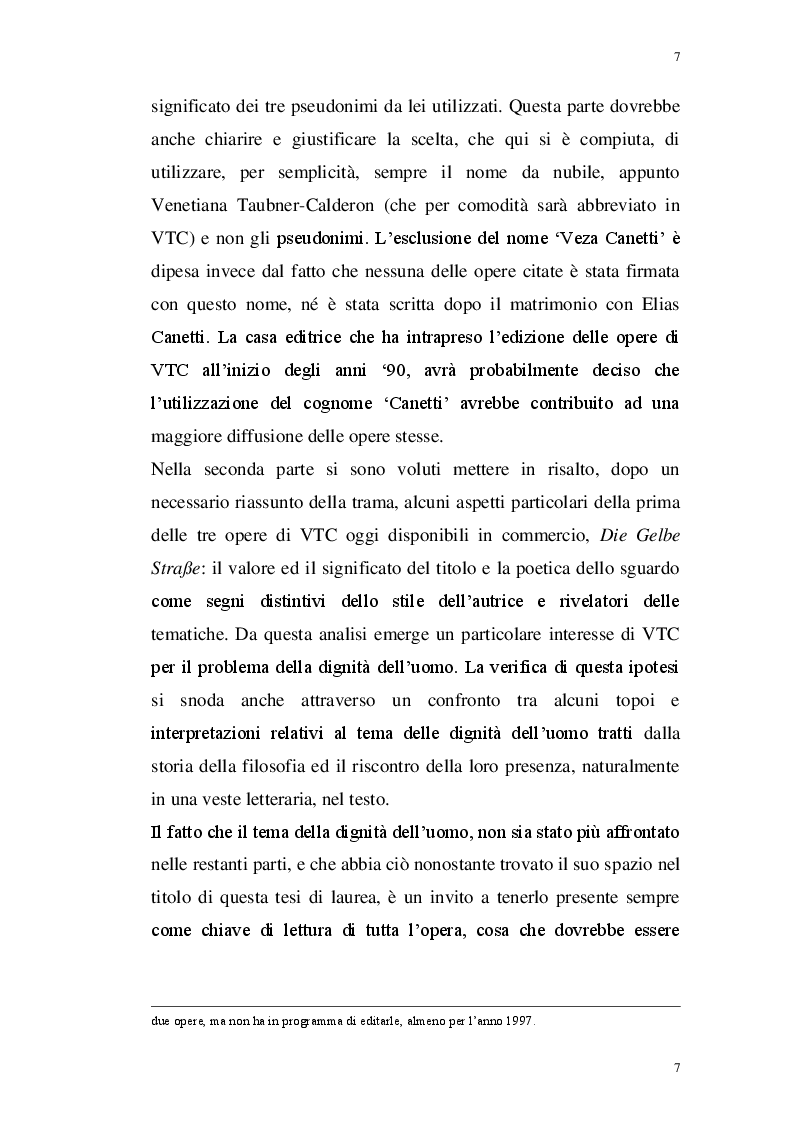 Anteprima della tesi: La vita e l'opera di Venetiana Taubner-Calderon Canetti (1897-1963). Un contributo letterario al problema della dignità dell'uomo nella Vienna tra le due guerre, Pagina 4