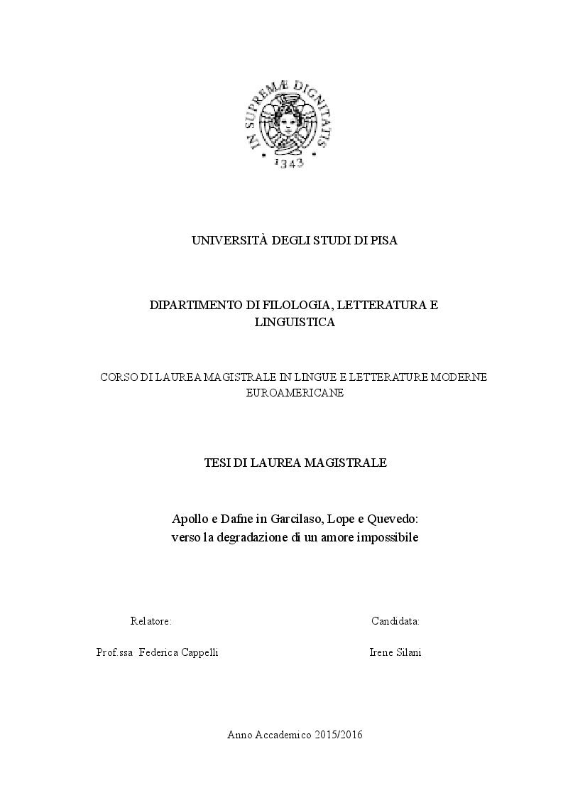 Anteprima della tesi: Apollo e Dafne in Garcilaso, Lope e Quevedo: verso la degradazione di un amore impossibile, Pagina 1