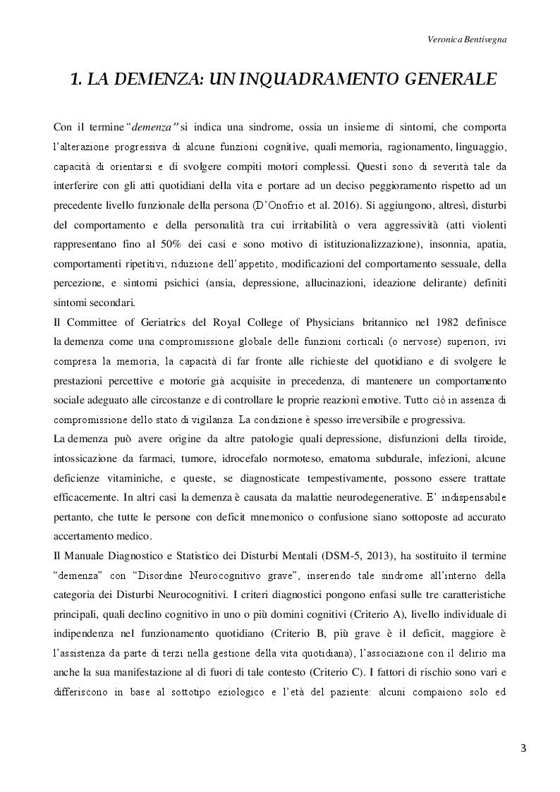 Anteprima della tesi: La demenza di Alzheimer: promuovere il benessere del paziente, Pagina 3