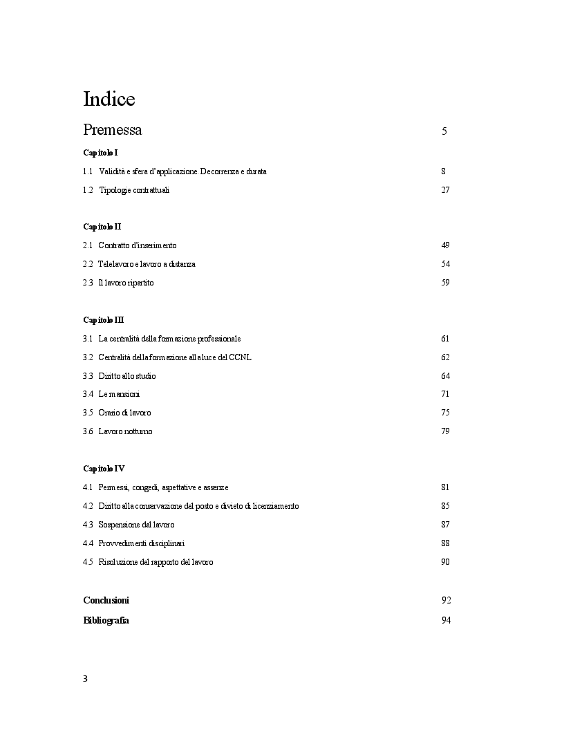 Indice della tesi: Il CCNL per i dipendenti negli studi professionali, Pagina 1