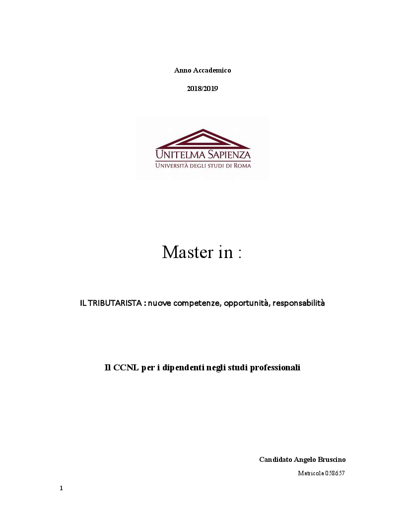 Anteprima della tesi: Il CCNL per i dipendenti negli studi professionali, Pagina 1