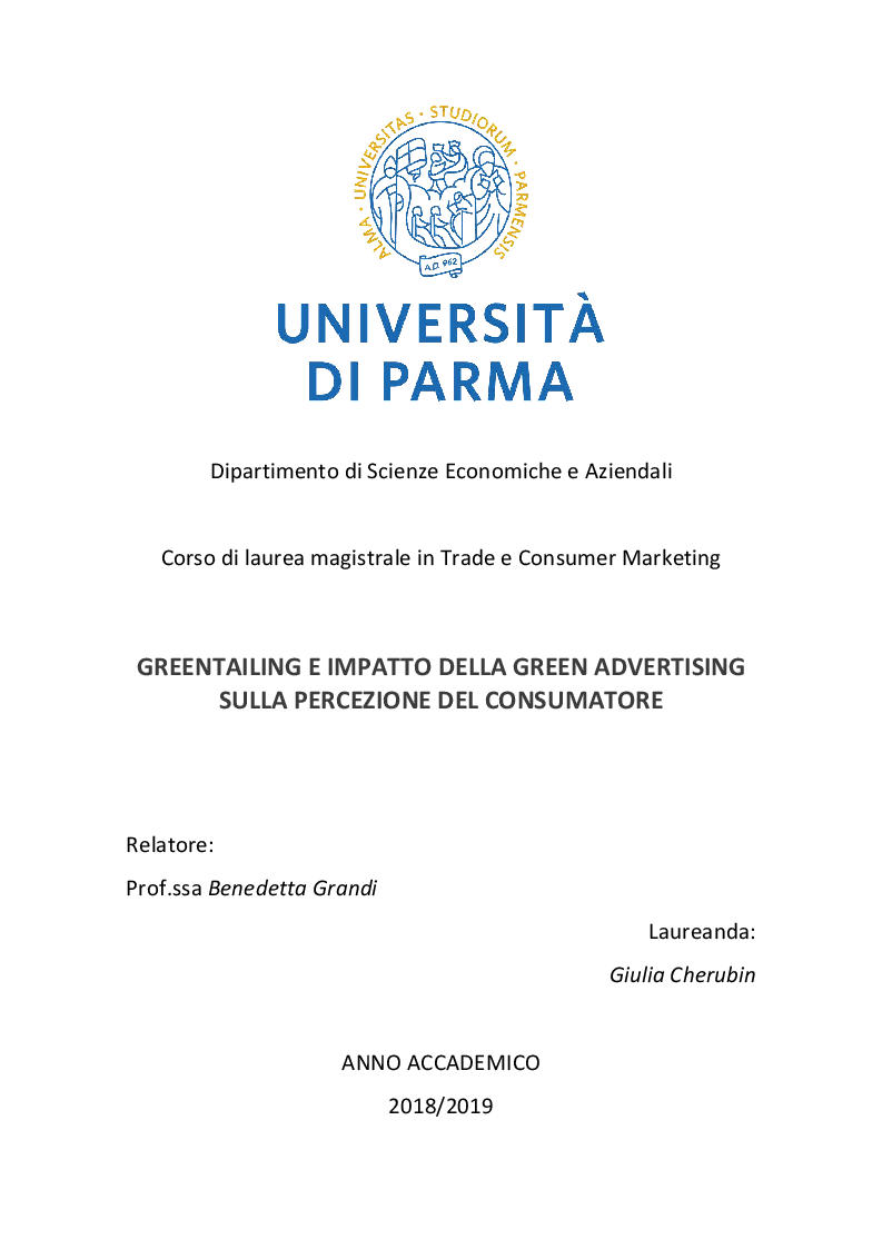 Anteprima della tesi: Greentailing e impatto della green advertising sulla percezione del consumatore, Pagina 1