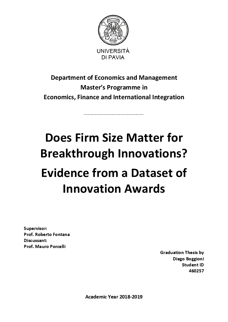 Anteprima della tesi: Does Firm Size Matter for Breakthrough Innovations? Evidence from a Dataset of Innovation Awards, Pagina 1