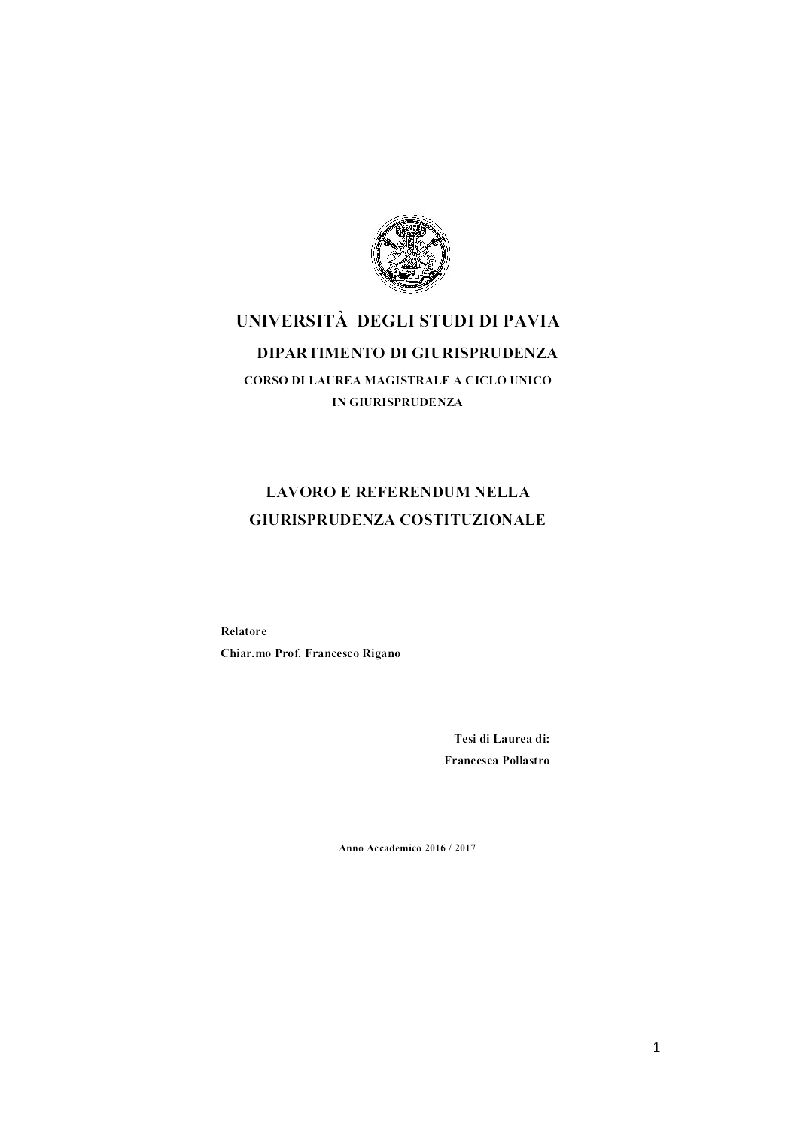 Anteprima della tesi: Lavoro e Referendum nella giurisprudenza costituzionale, Pagina 1