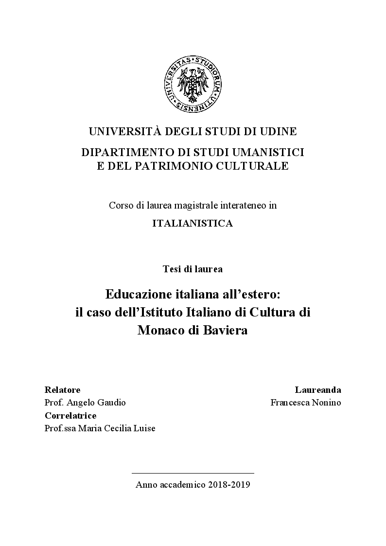 Anteprima della tesi: Educazione italiana all’estero: il caso dell’Istituto Italiano di Cultura di Monaco di Baviera, Pagina 1