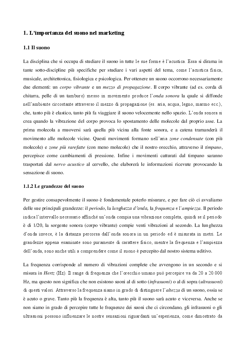 Anteprima della tesi: Marketing uditivo. Come gestire il suono in un'esperienza sensoriale, Pagina 3