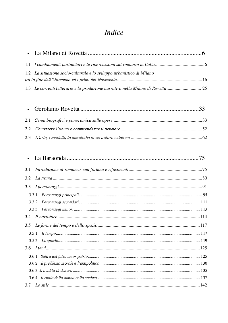 Indice della tesi: La Baraonda di Gerolamo Rovetta: contesto storico-politico ed analisi delle strutture narrative, Pagina 1