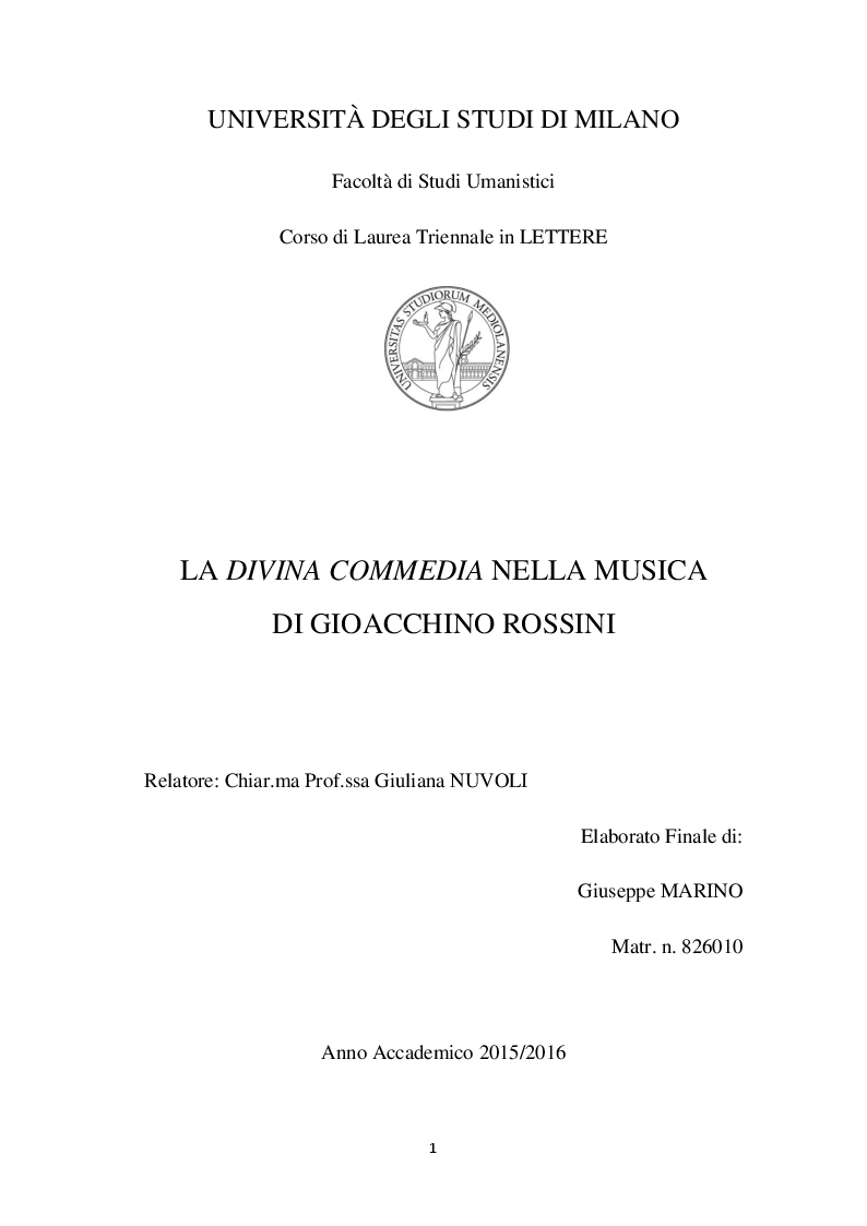 Anteprima della tesi: La Divina Commedia nella musica di Gioacchino Rossini, Pagina 1
