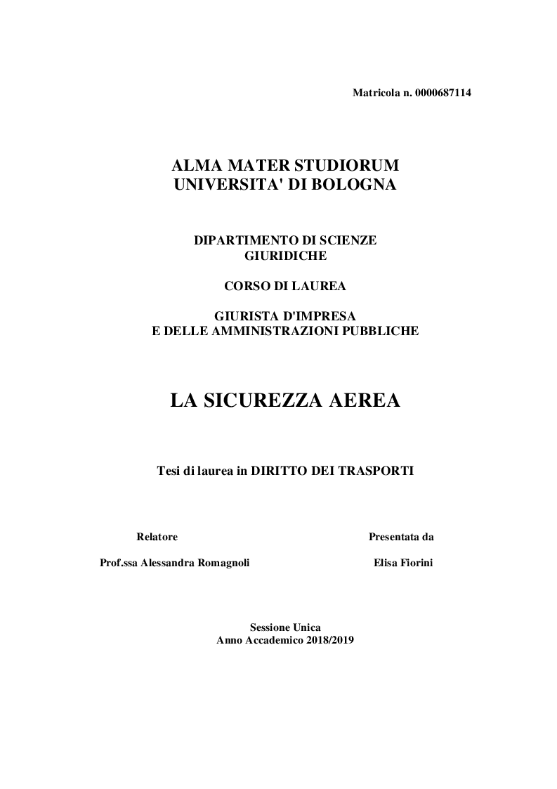Anteprima della tesi: La sicurezza aerea, Pagina 1