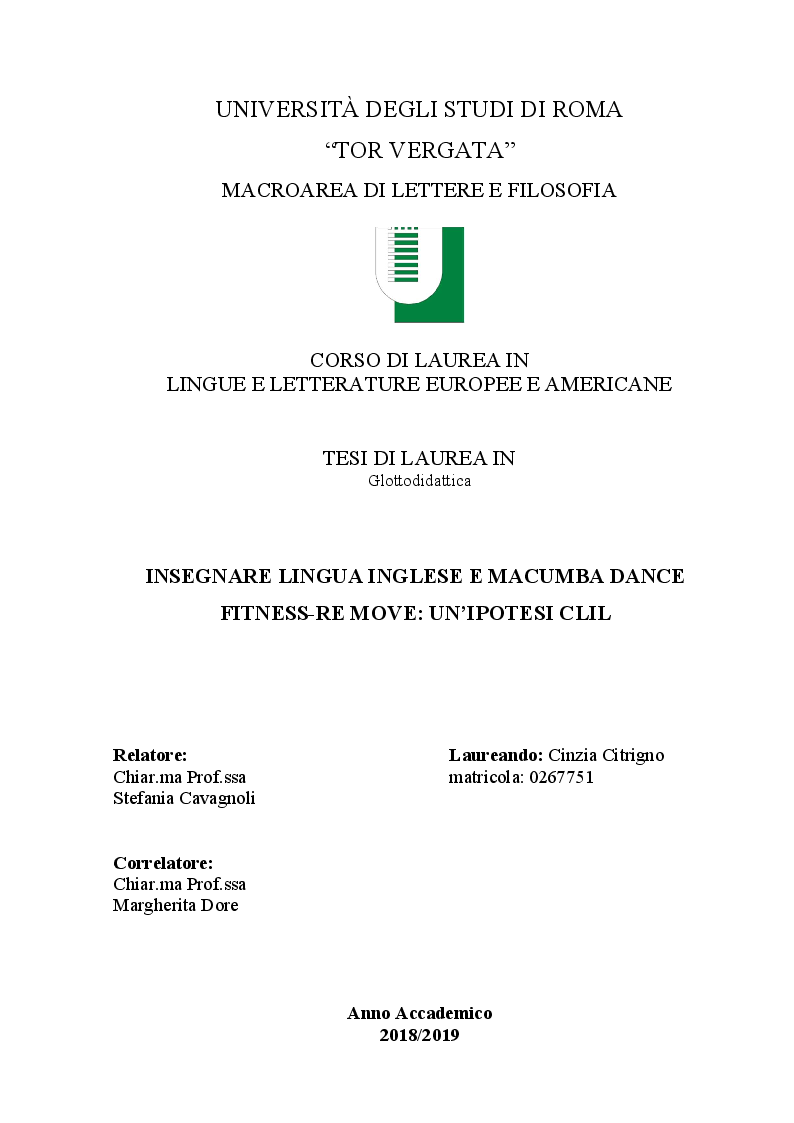 Anteprima della tesi: Insegnare Lingua Inglese e Macumba Dance Fitness-Re Move: Un’ipotesi CLIL, Pagina 1