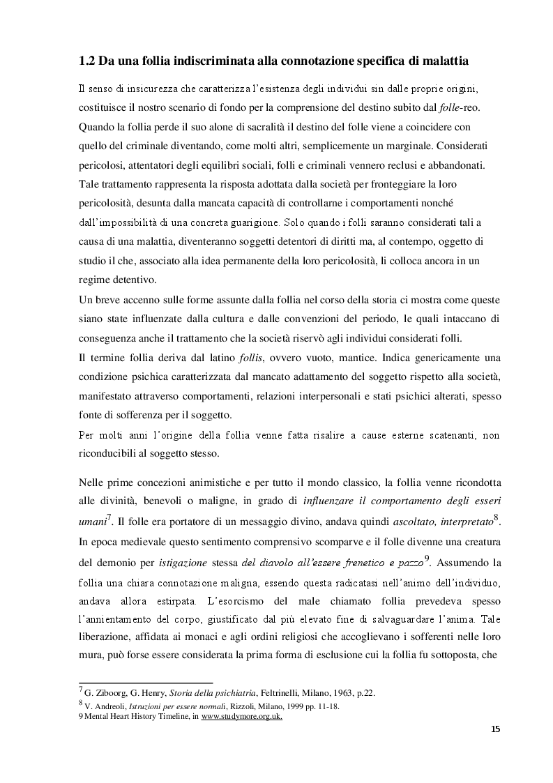 Anteprima della tesi: Dall’alienismo alla risocializzazione: il trattamento del folle reo tra riforme parziali e criticità oggettive, Pagina 12