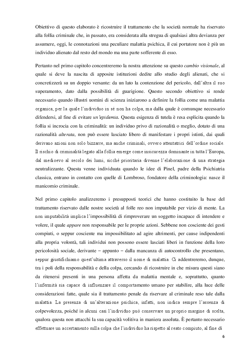 Anteprima della tesi: Dall’alienismo alla risocializzazione: il trattamento del folle reo tra riforme parziali e criticità oggettive, Pagina 3