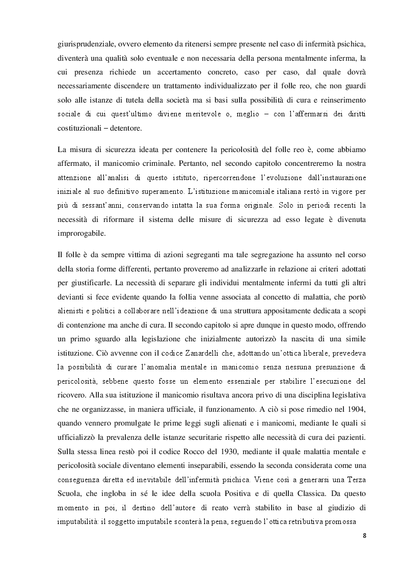 Anteprima della tesi: Dall’alienismo alla risocializzazione: il trattamento del folle reo tra riforme parziali e criticità oggettive, Pagina 5