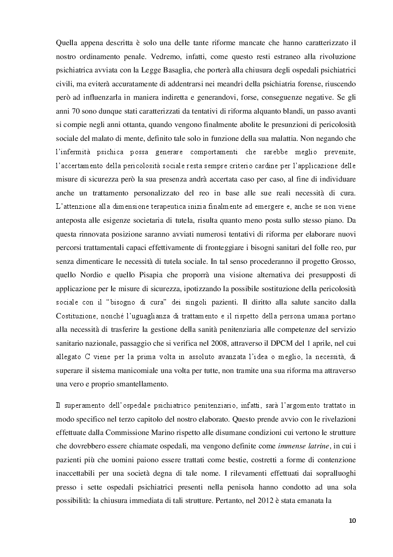 Anteprima della tesi: Dall’alienismo alla risocializzazione: il trattamento del folle reo tra riforme parziali e criticità oggettive, Pagina 7