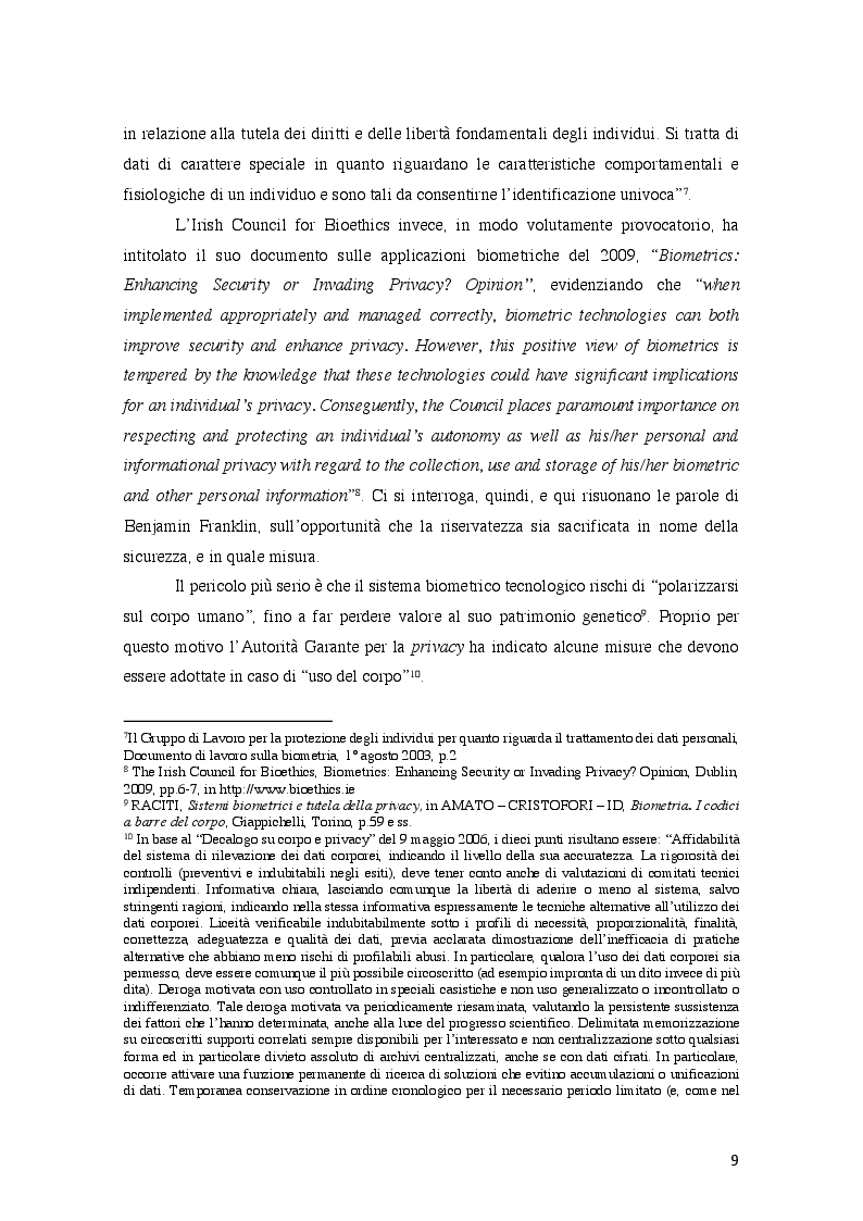 Anteprima della tesi: La tutela penale dei dati biometrici nella disciplina in materia di privacy, Pagina 4