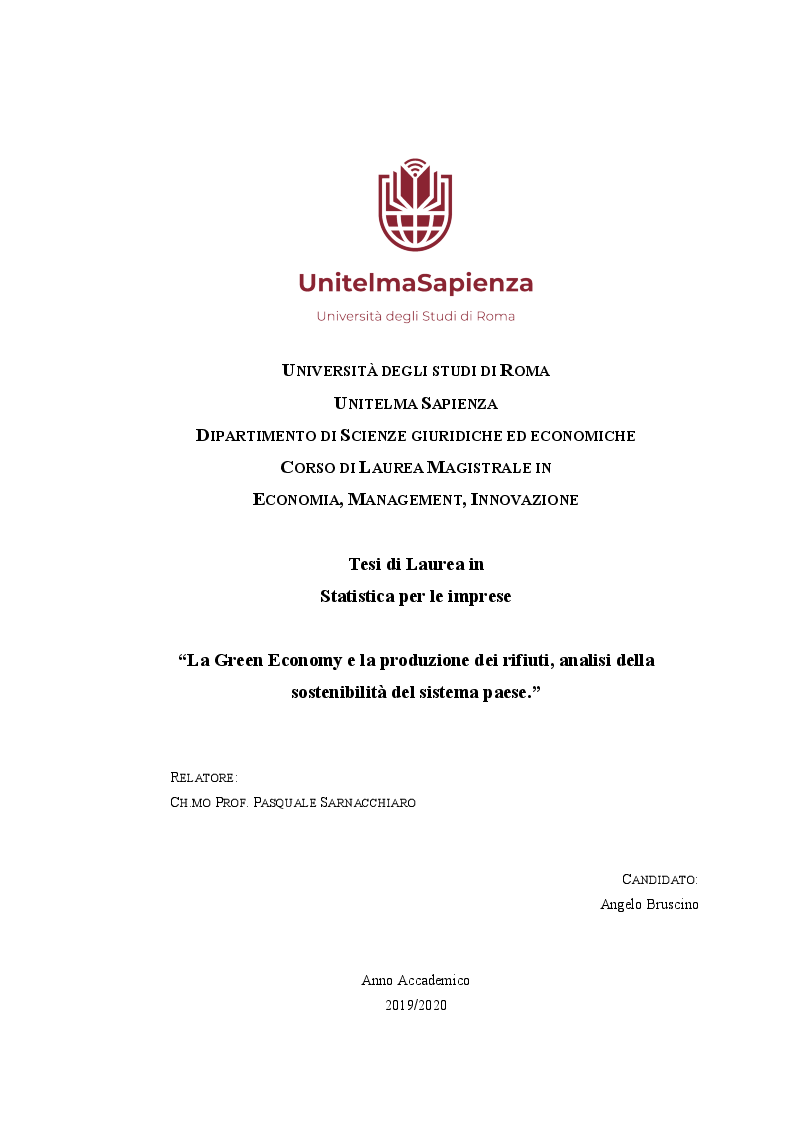 Anteprima della tesi: La Green Economy e la produzione dei rifiuti, analisi della sostenibilità del sistema paese, Pagina 1