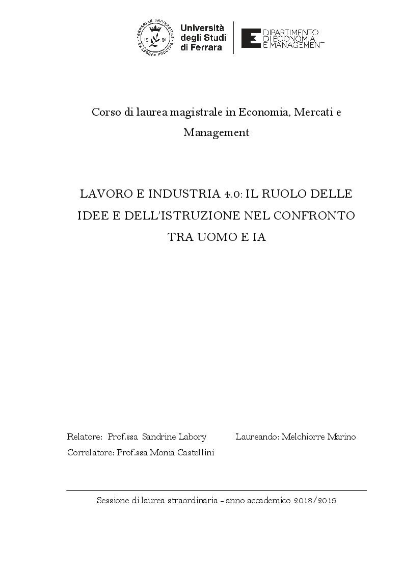 Anteprima della tesi: Lavoro e Industria 4.0: il ruolo delle idee e dell'istruzione nel confronto tra uomo e IA, Pagina 1