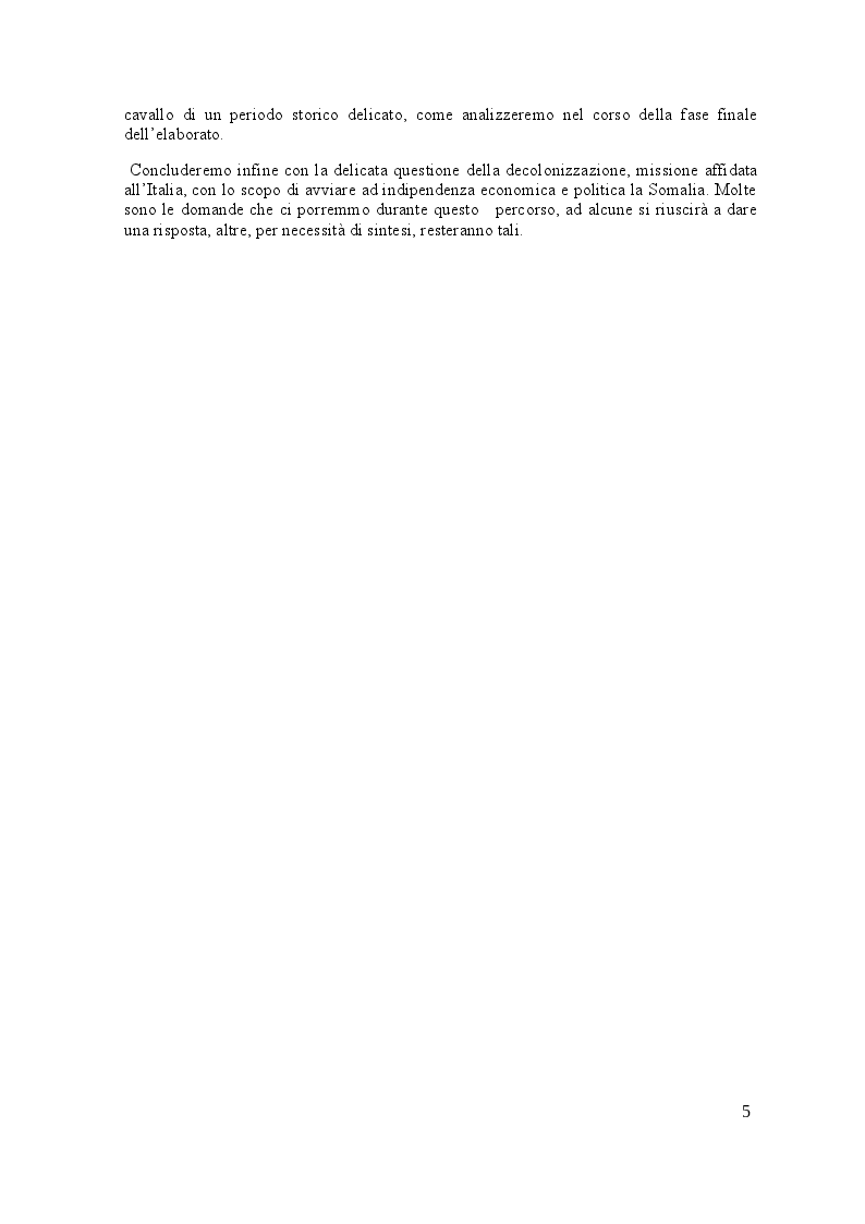 Anteprima della tesi: Il modello coloniale italiano in Africa. Analisi dell'insediamento e dell'operato dell'Italia in Somalia, Pagina 3
