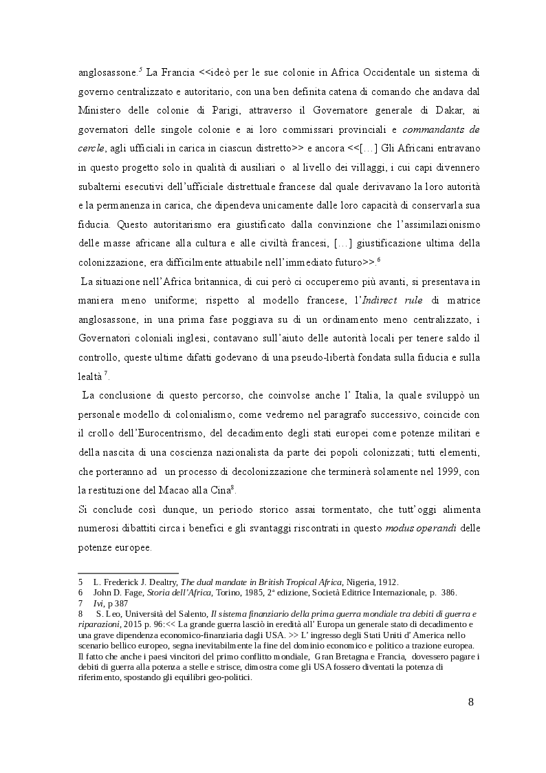 Anteprima della tesi: Il modello coloniale italiano in Africa. Analisi dell'insediamento e dell'operato dell'Italia in Somalia, Pagina 5