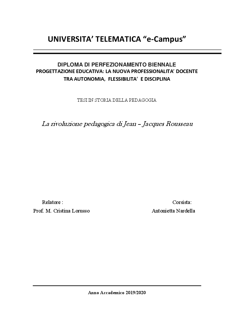 Anteprima della tesi: La rivoluzione pedagogica di Jean Jacques Rousseau, Pagina 1