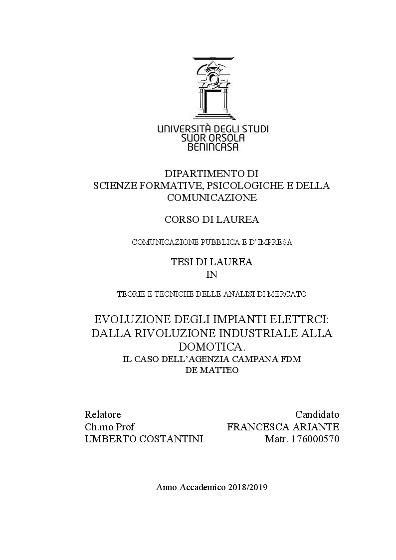Anteprima della tesi: Evoluzione degli impianti elettrici: dalla rivoluzione industriale alla domotica. Il caso dell'agenzia FDM De Matteo, Pagina 1