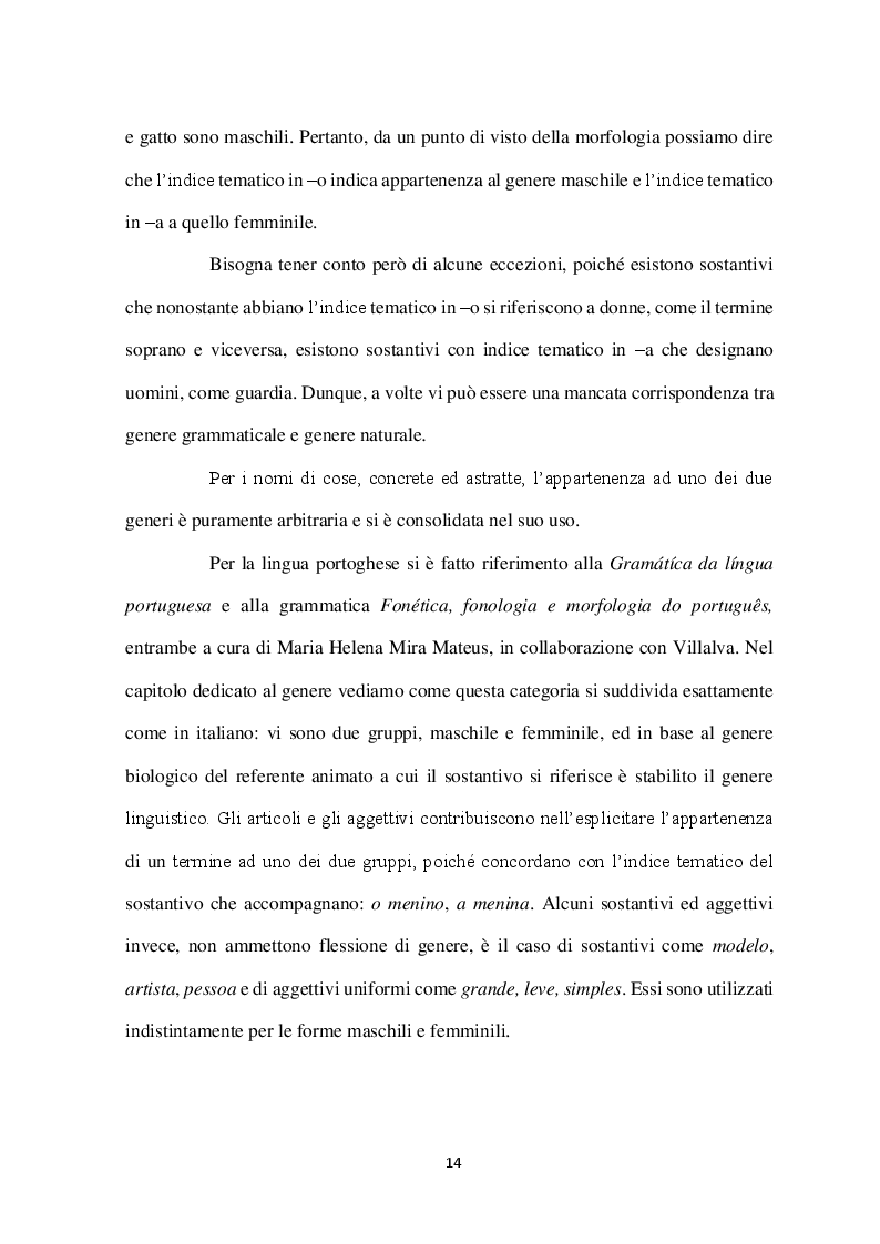Anteprima della tesi: Uso del genere grammaticale nella lingua italiana e portoghese in ambito accademico, Pagina 3