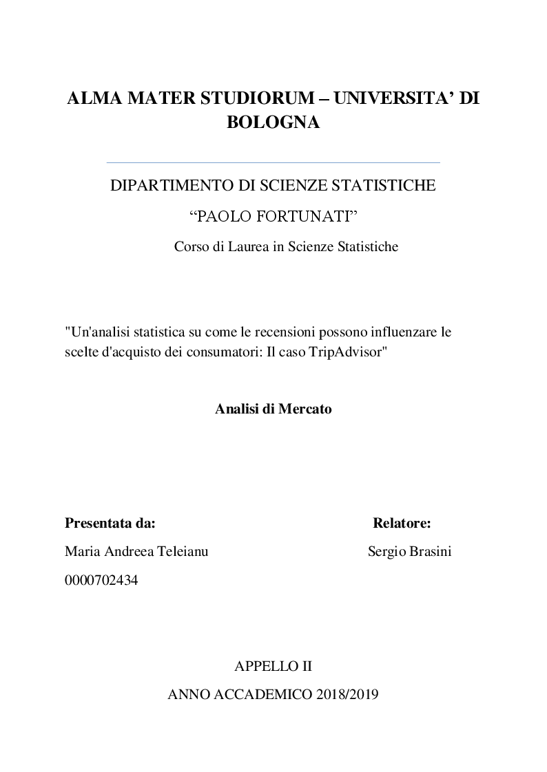 Anteprima della tesi: Un analisi statistica su come le recensioni possono influenzare la scelta di acquisto dei consumatori, Pagina 1