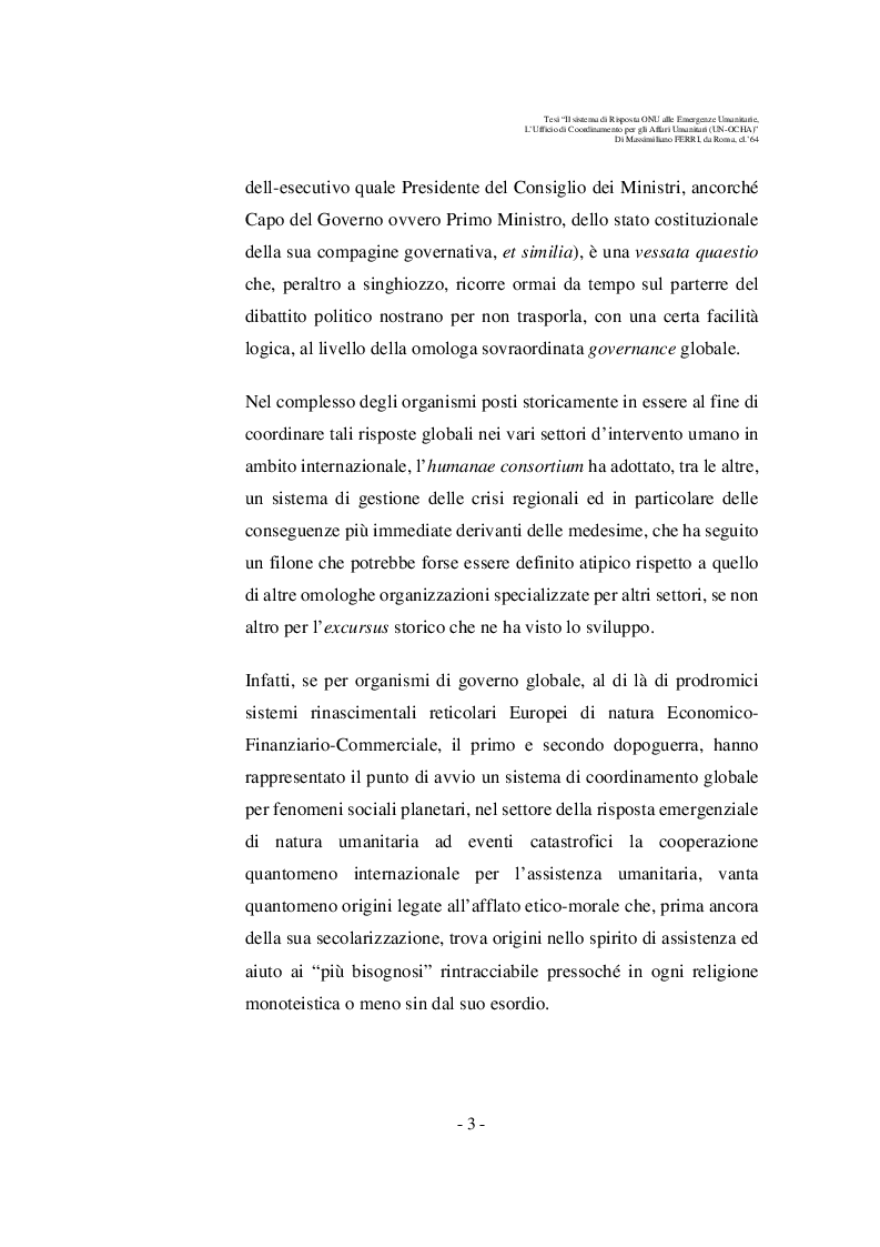Anteprima della tesi: Il sistema di risposta ONU alle emergenze Umanitarie Complesse. L’Ufficio per il Coordinamento degli Affari Umanitari (Office for the Coordination of the Humanitarian Affairs, UN-OCHA), Pagina 4