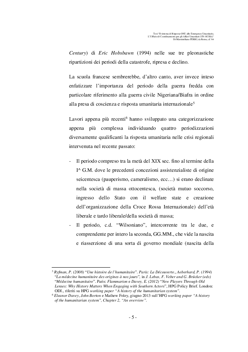 Anteprima della tesi: Il sistema di risposta ONU alle emergenze Umanitarie Complesse. L’Ufficio per il Coordinamento degli Affari Umanitari (Office for the Coordination of the Humanitarian Affairs, UN-OCHA), Pagina 6
