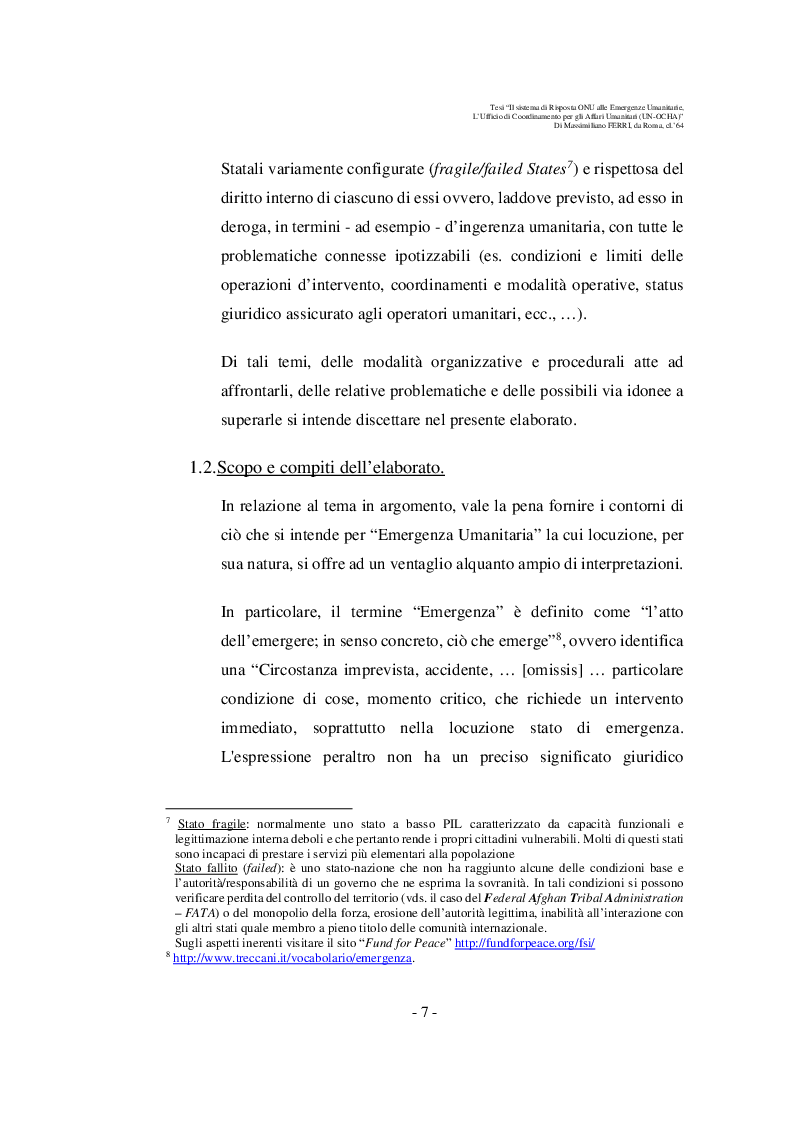Anteprima della tesi: Il sistema di risposta ONU alle emergenze Umanitarie Complesse. L’Ufficio per il Coordinamento degli Affari Umanitari (Office for the Coordination of the Humanitarian Affairs, UN-OCHA), Pagina 8