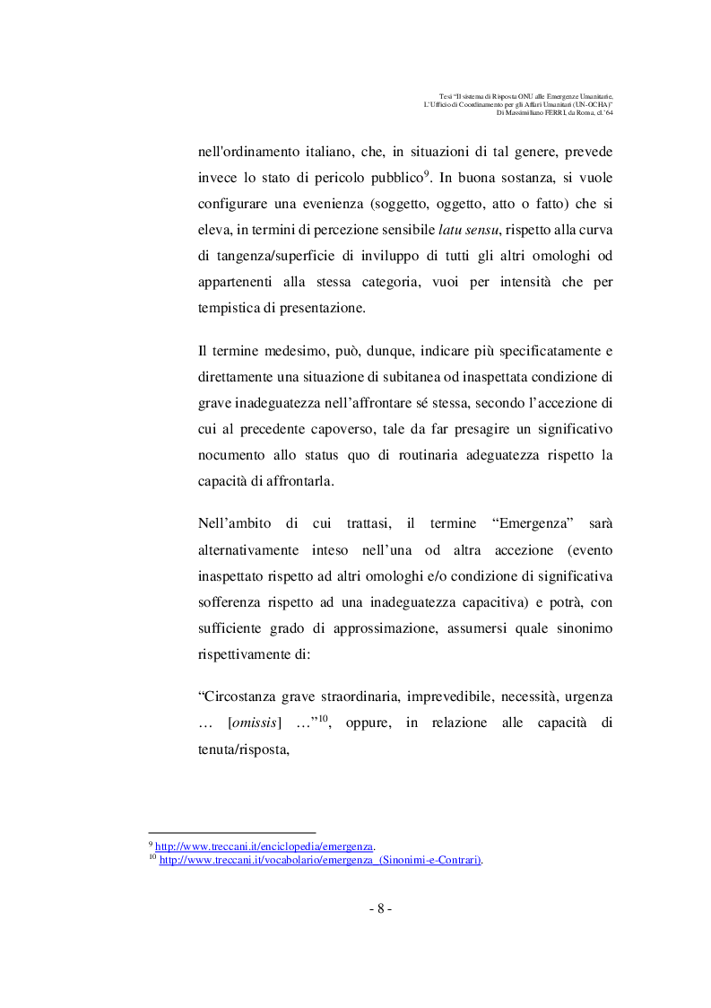 Anteprima della tesi: Il sistema di risposta ONU alle emergenze Umanitarie Complesse. L’Ufficio per il Coordinamento degli Affari Umanitari (Office for the Coordination of the Humanitarian Affairs, UN-OCHA), Pagina 9