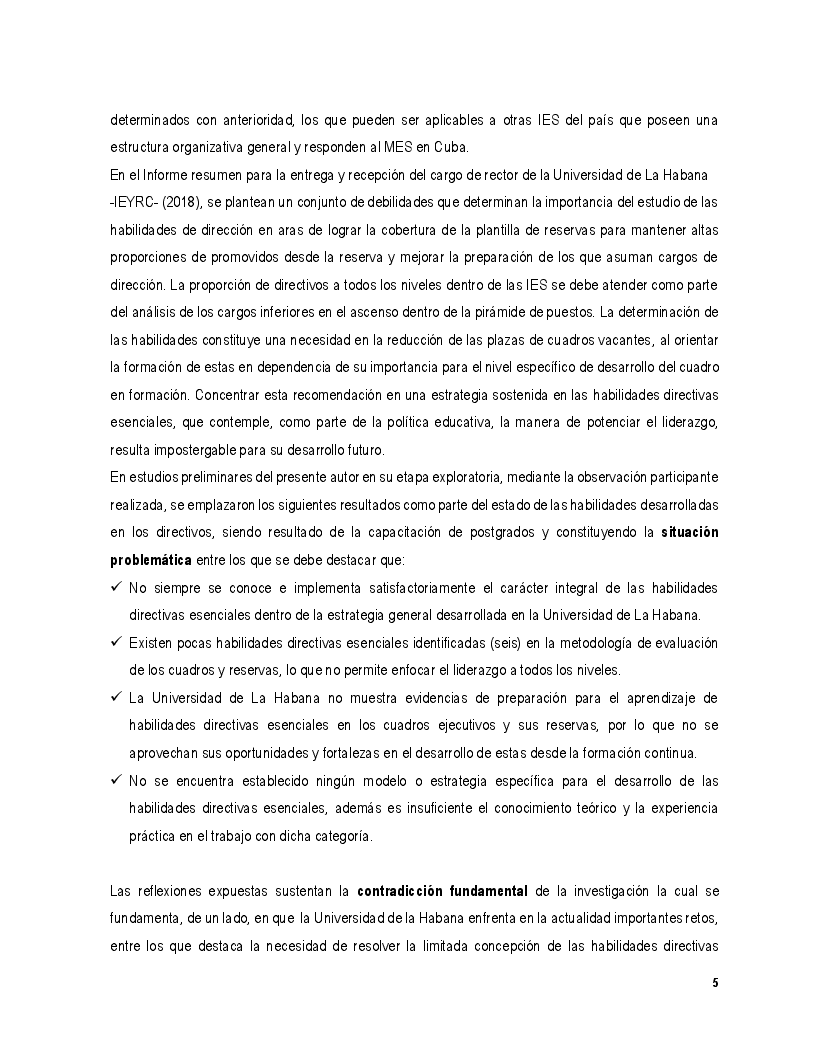 Anteprima della tesi: Estrategia para el desarrollo de habilidades directivas esenciales con enfoque de liderazgo en los cuadros ejecutivos y sus reservas en la Universidad de La Habana, Pagina 7