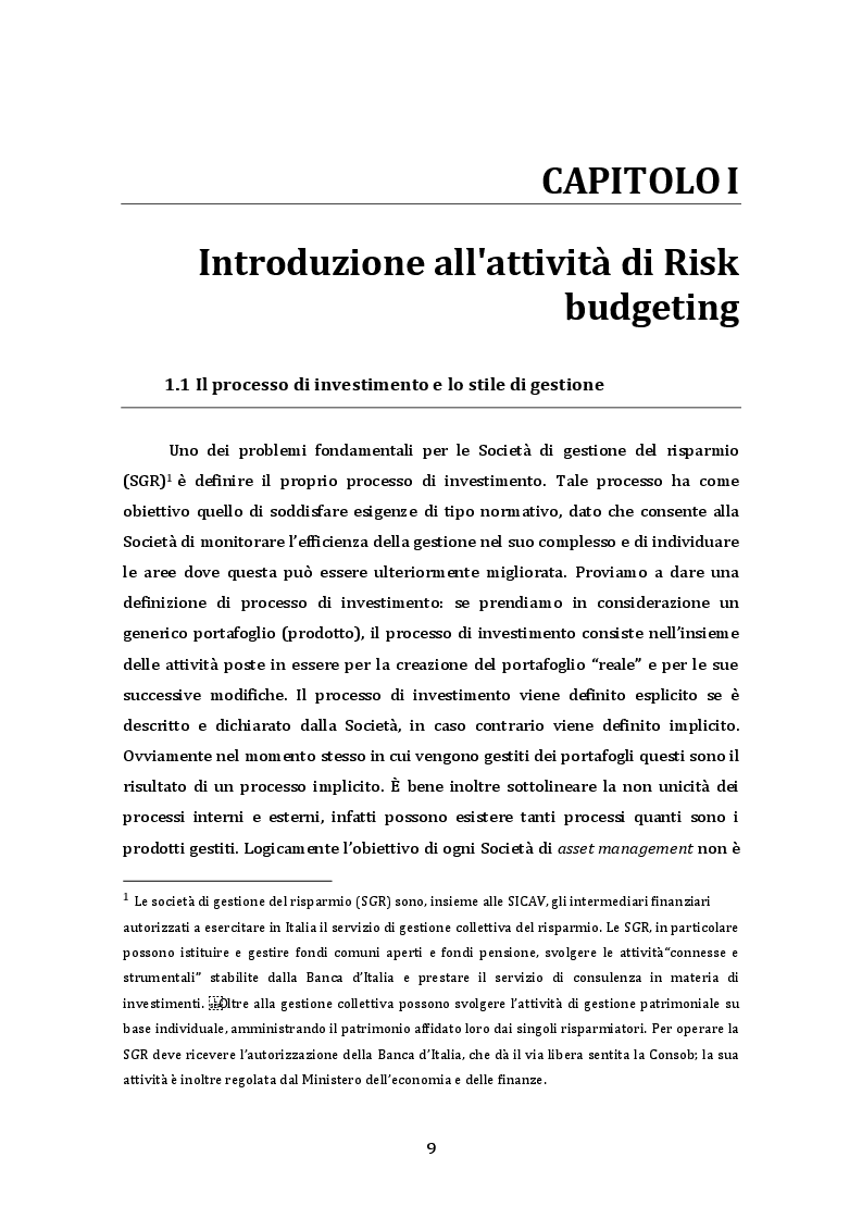 Anteprima della tesi: Tecniche di valutazione, scomposizione, attribuzione e allocazione del rischio nel processo di investimento, Pagina 5