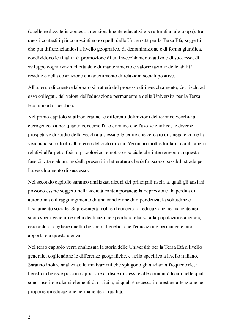 Anteprima della tesi: Il ruolo delle Università per la Terza Età nella promozione del benessere durante l'invecchiamento. L'esperienza dell'Università Popolare ''Natalia Ginzburg'' di Vignola., Pagina 3